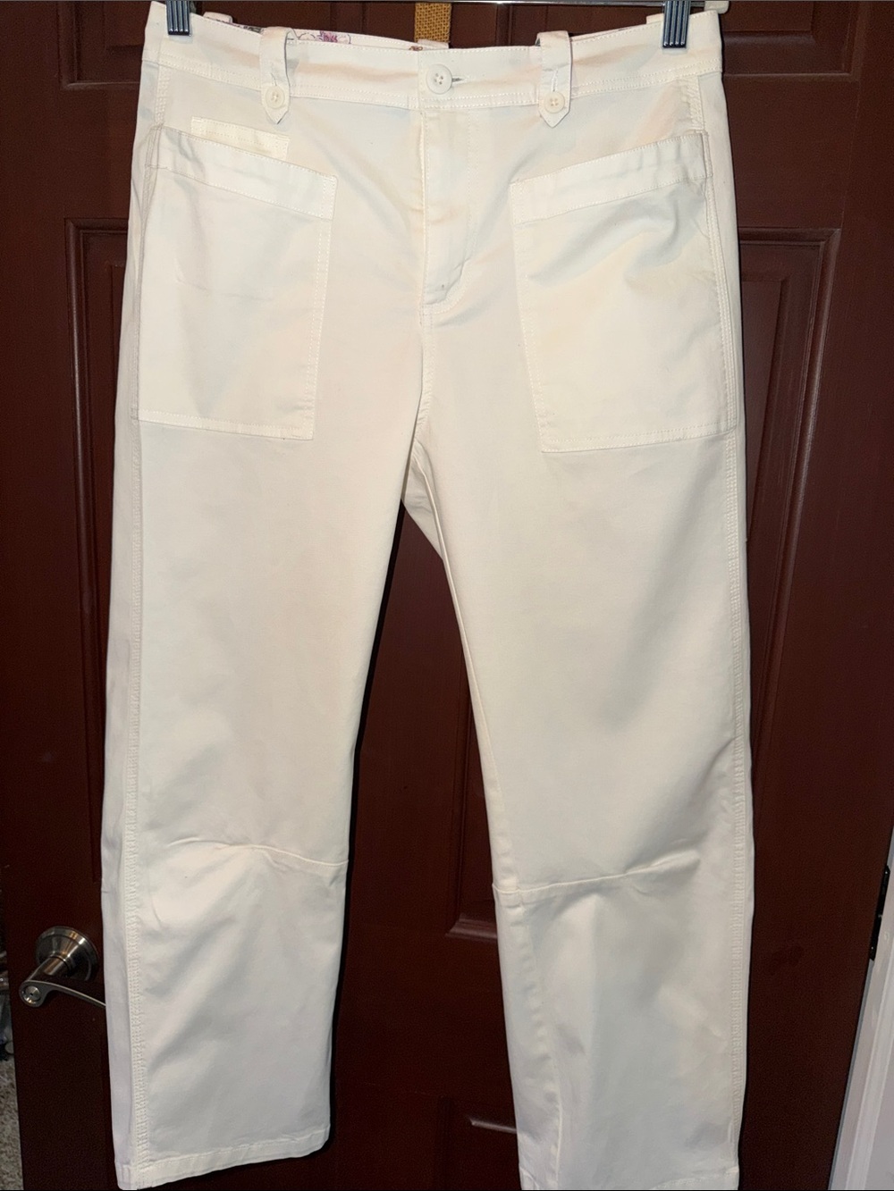 Sundance White Cotton Stretch Cropped Utility Pants Floral Detail P8 Petite 8
